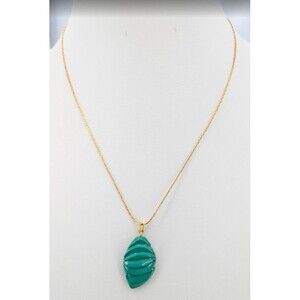 Green Sculpted Leaf Pendant Necklace 1/20 12KT GF Clasp Only 19 Inch Gold Tone